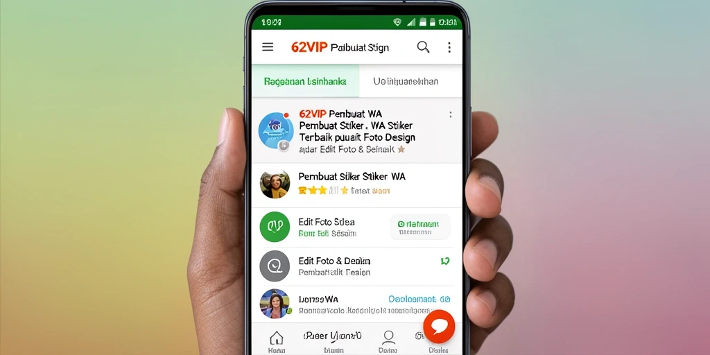 Tampilan antarmuka 62VIP untuk pembuat stiker WA.