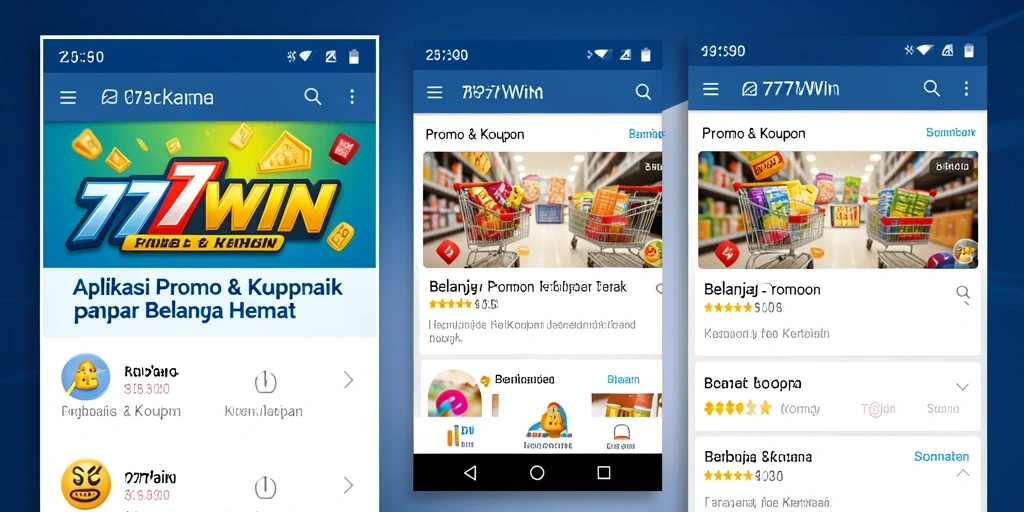 Antarmuka aplikasi 777WIN menampilkan berbagai kupon dan promo menarik.