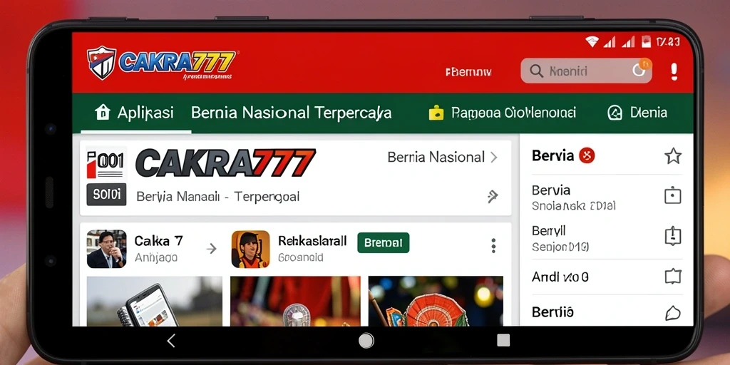 Antarmuka aplikasi CAKRA777 menampilkan berita nasional terkini.