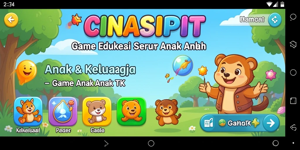 Tampilan antarmuka penuh warna dan ramah anak pada CINASIPIT.