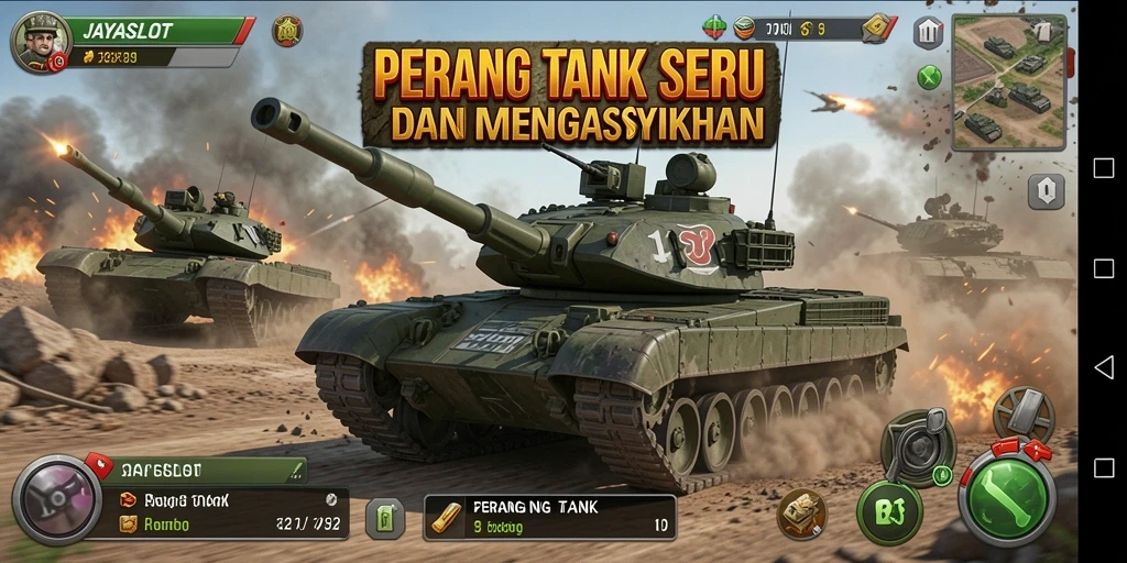 Tampilan antarmuka JAYASLOT dengan aksi tank yang seru.
