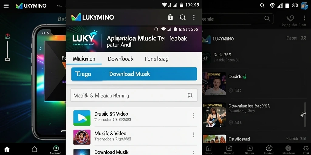 Tampilan antarmuka LUKYMINO yang sederhana dan modern untuk Download Musik.