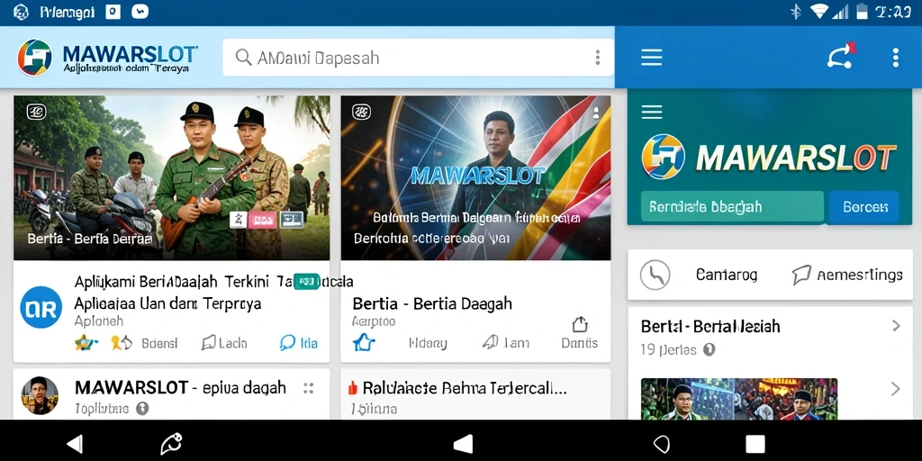 Tampilan antarmuka aplikasi MAWARSLOT untuk berita daerah.